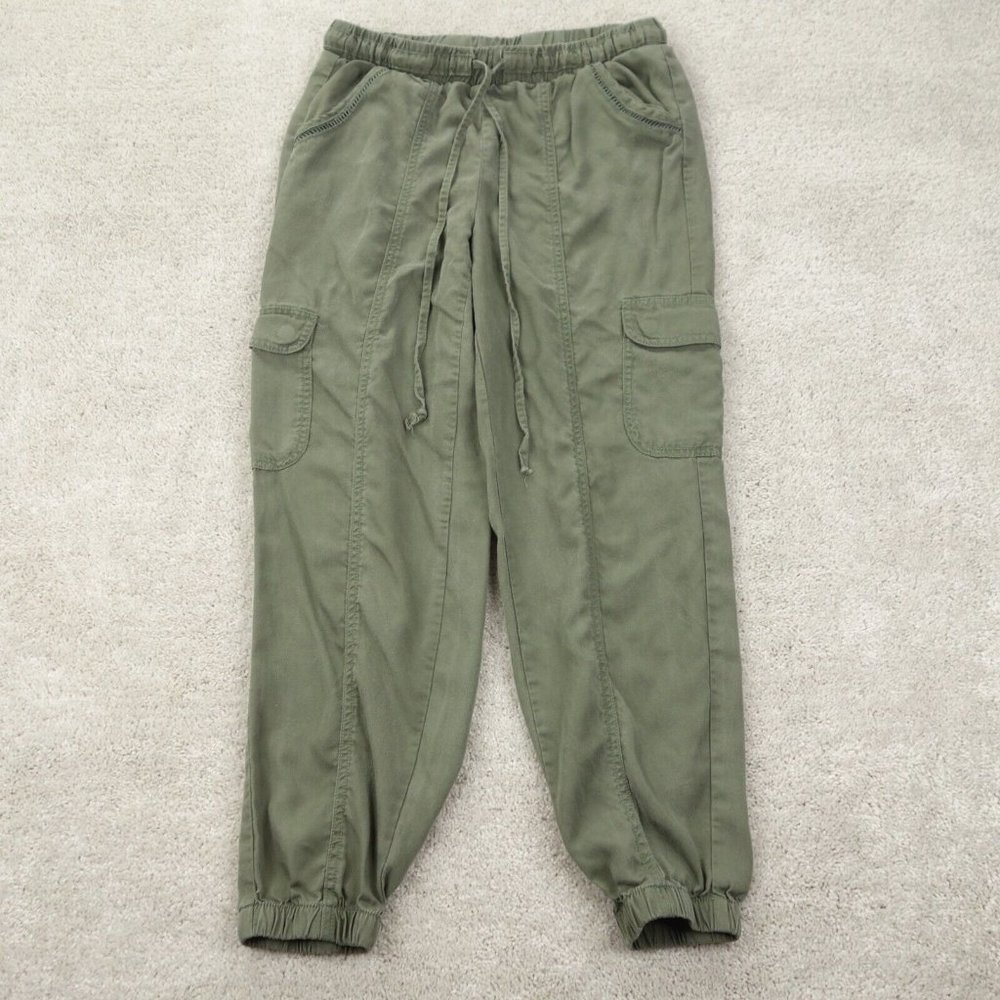 Knox Rose Cargo Joggers Womens Small Green Twill Elastic Waist Stretch Pockets